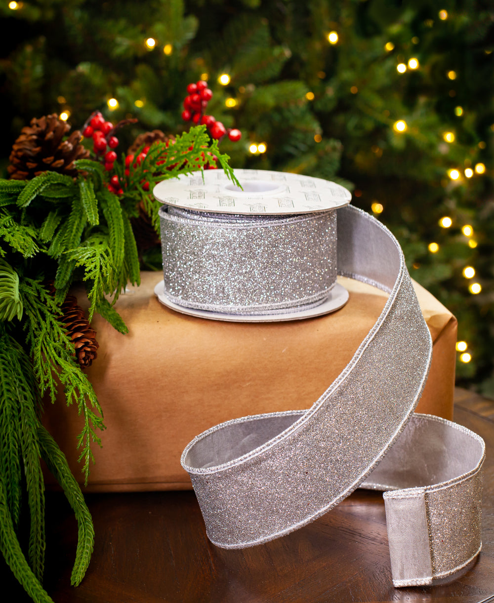 2.5" X 10YD Silver Mesh Ribbon With Silver Back