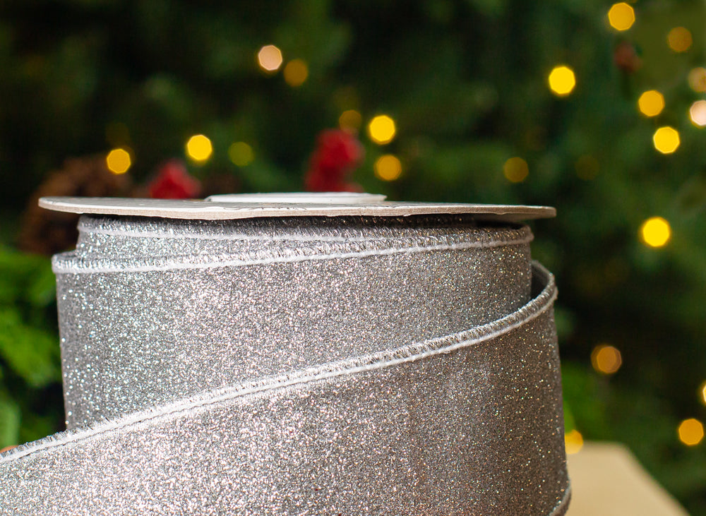 2.5" X 10YD Silver Mesh Ribbon With Silver Back