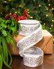 2.5" X 5YD White Velvet Jeweled Ribbon With Silver Back