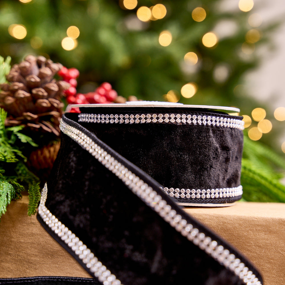 2.5" X 5YD Black Velvet Swarovski Trim Ribbon