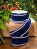Cinta de terciopelo azul marino de 2.5" X 5YD con adornos de Swarovski