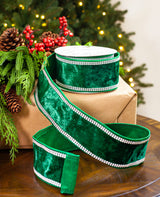 2.5" X 5YD Emerald Velvet With Swarovski Trim Ribbon