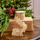 1.5" X 5YD Gold Sheer Beaded Floral Trim Ribbon
