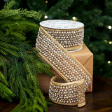 3" X 5YD Gold Beaded Pearl Ribbon