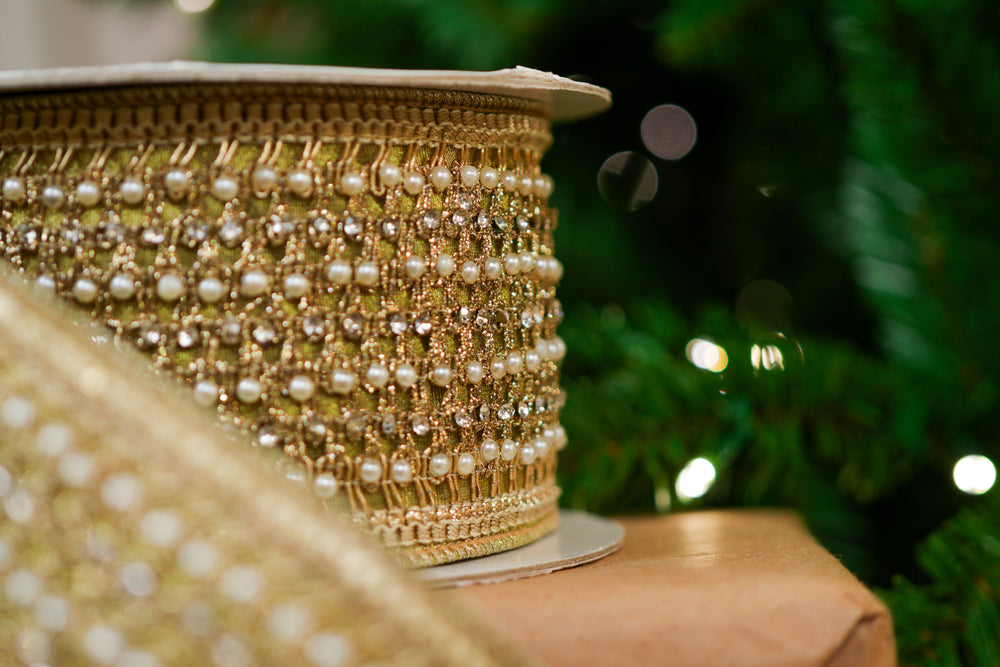 3" X 5YD Gold Beaded Ribbon