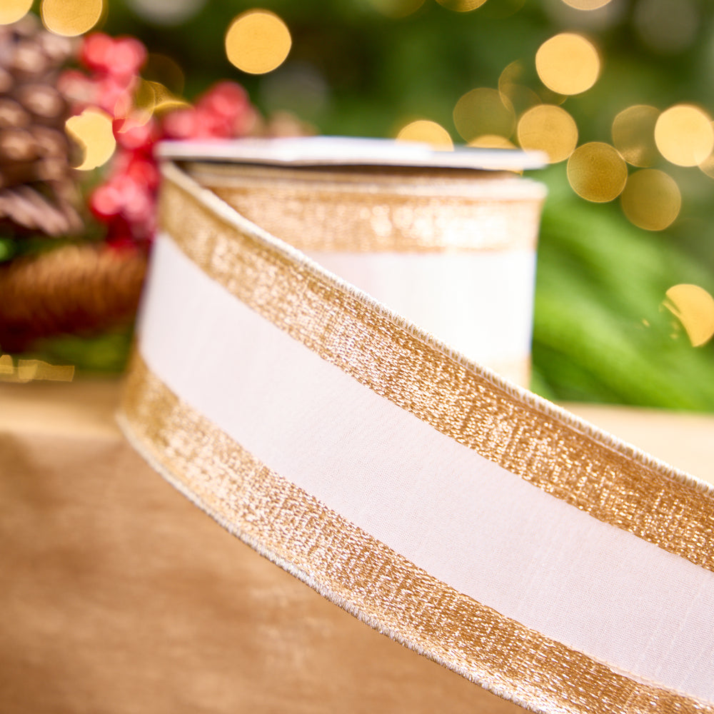 2.5" X 5YD White Ribbon With Platinum Edge