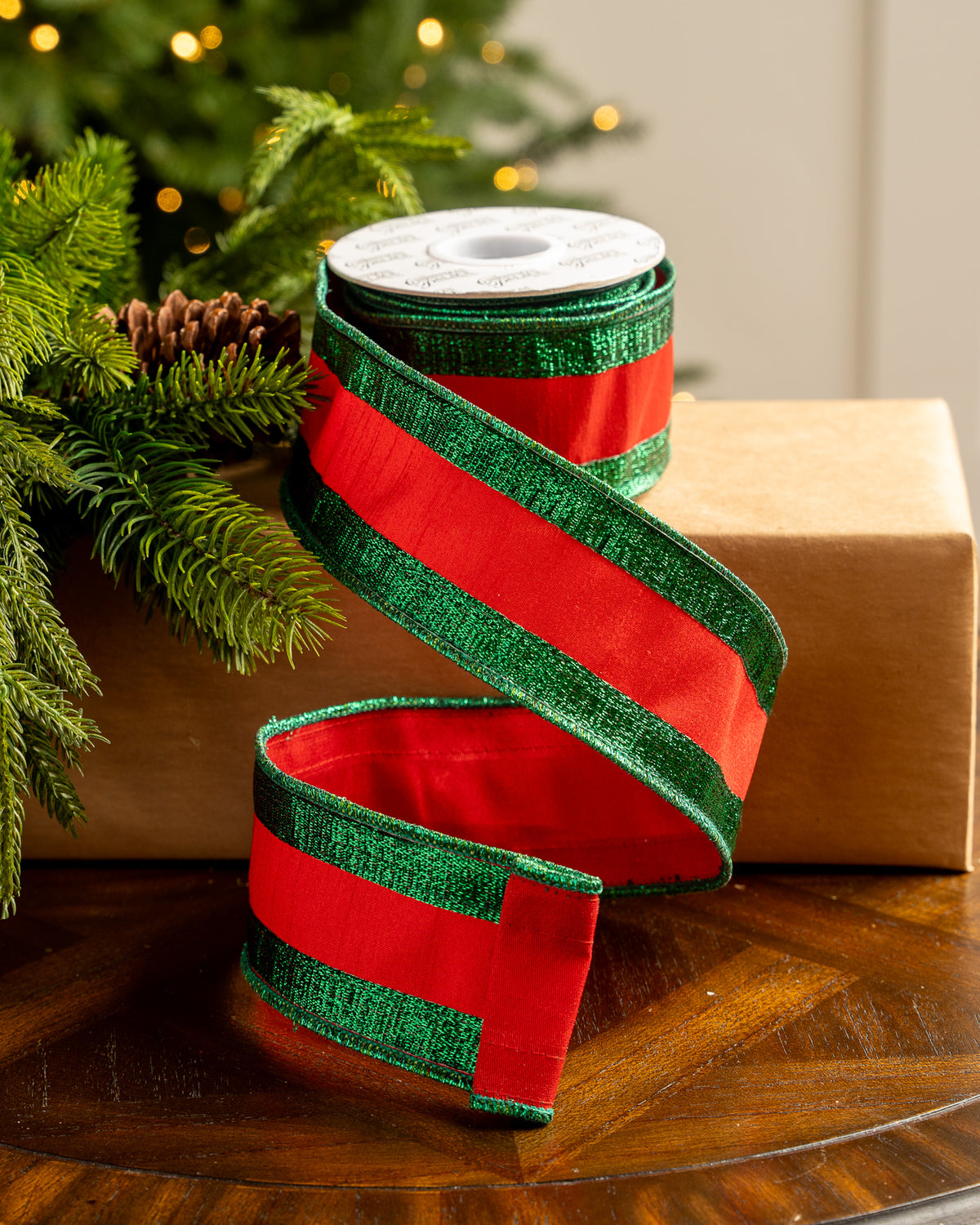 2.5" X 5YD Red Ribbon With Green Edge