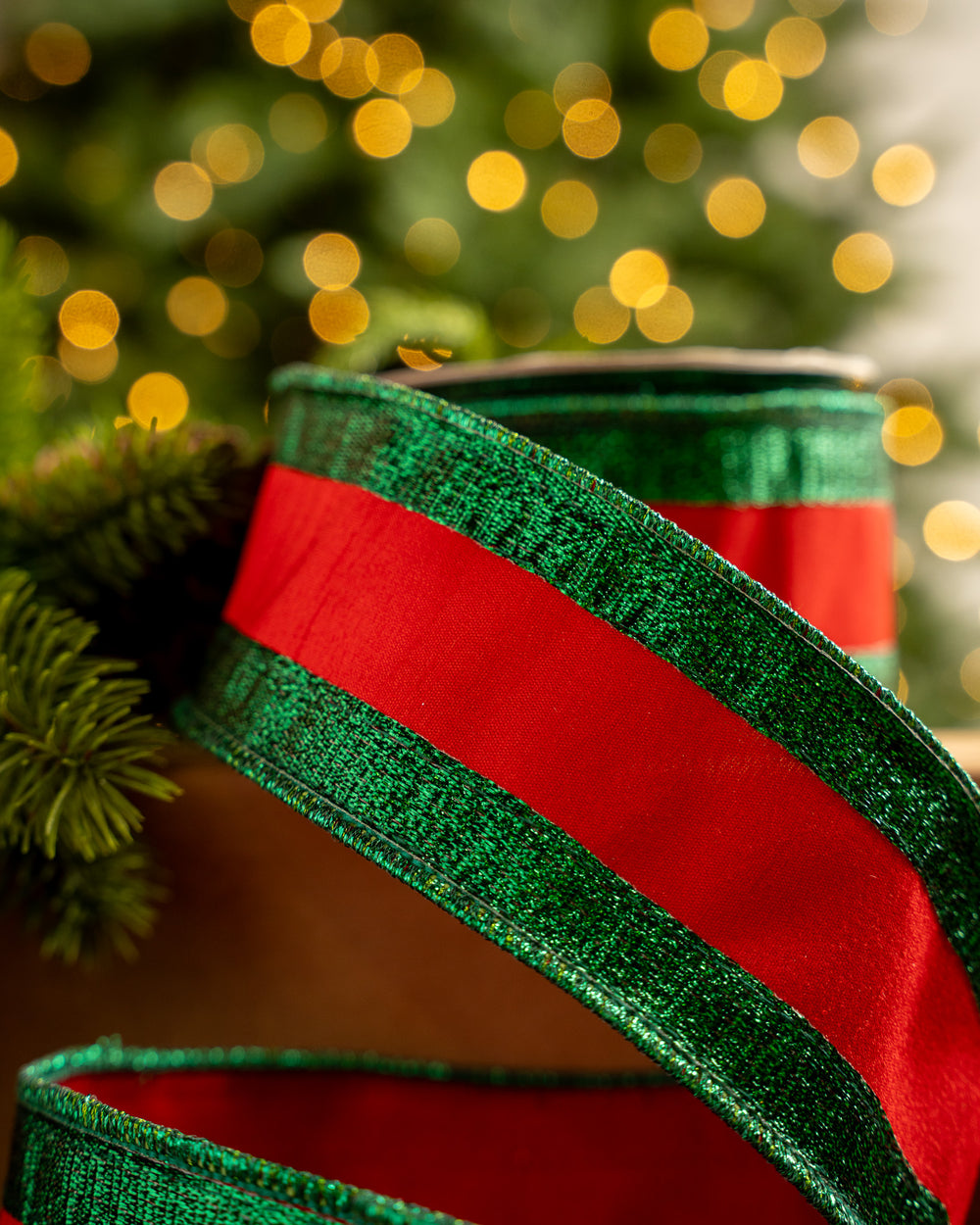 2.5" X 5YD Red With Green Edge Ribbon