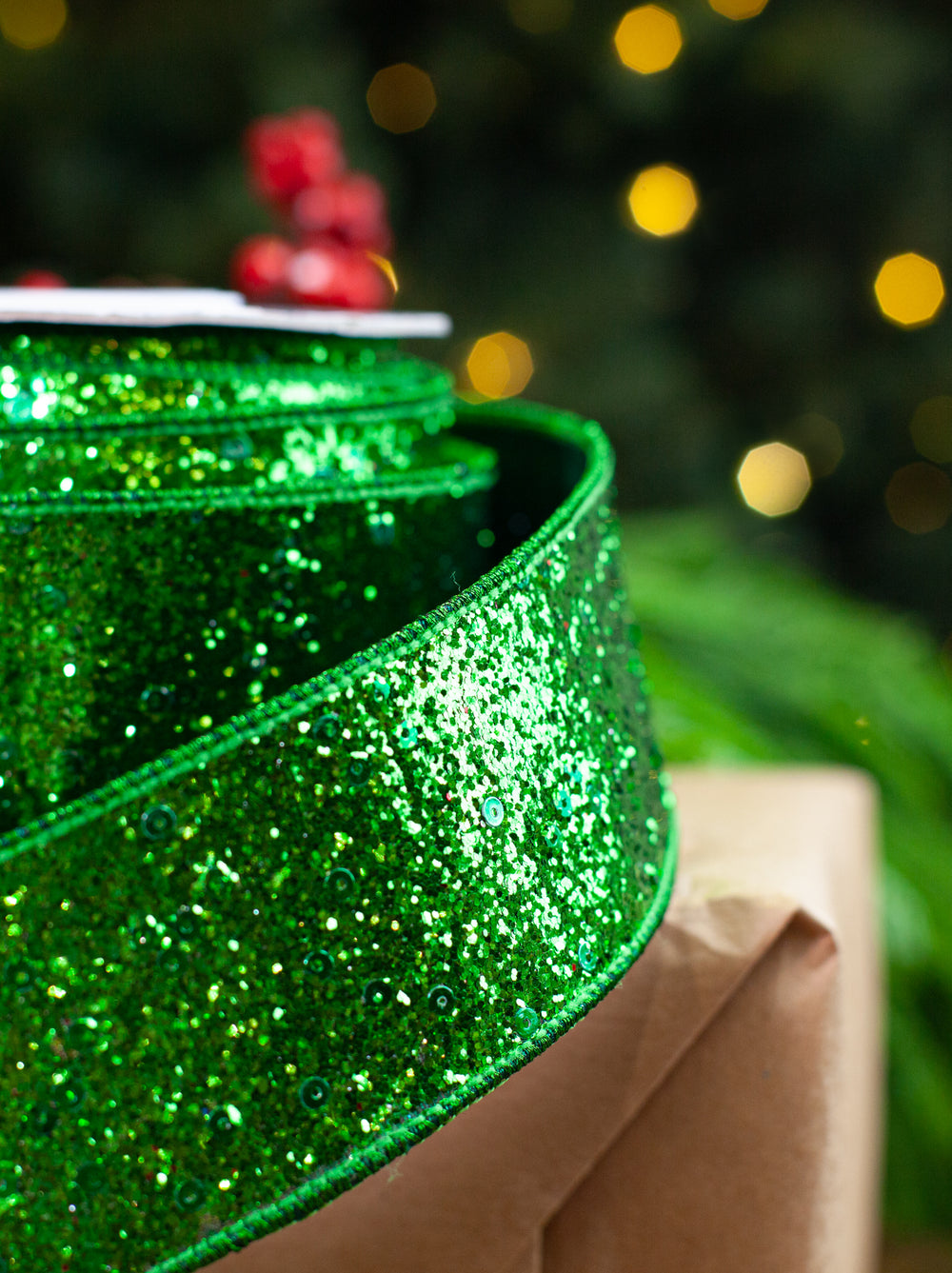 2.5" X 10YD Emerald Glitter Ribbon