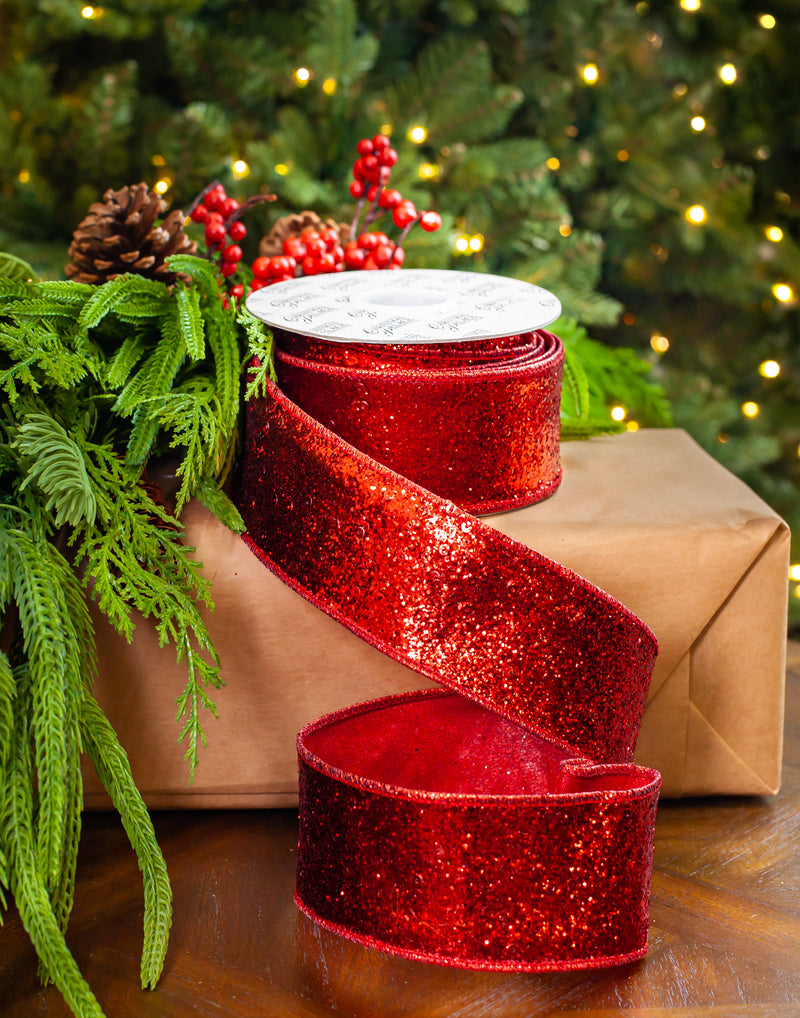 2.5" X 10YD Red Glitter Ribbon