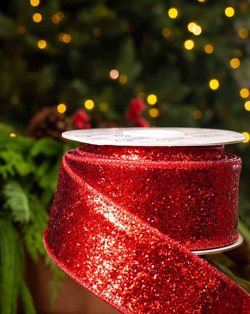 2.5" X 10YD Red Glitter Ribbon