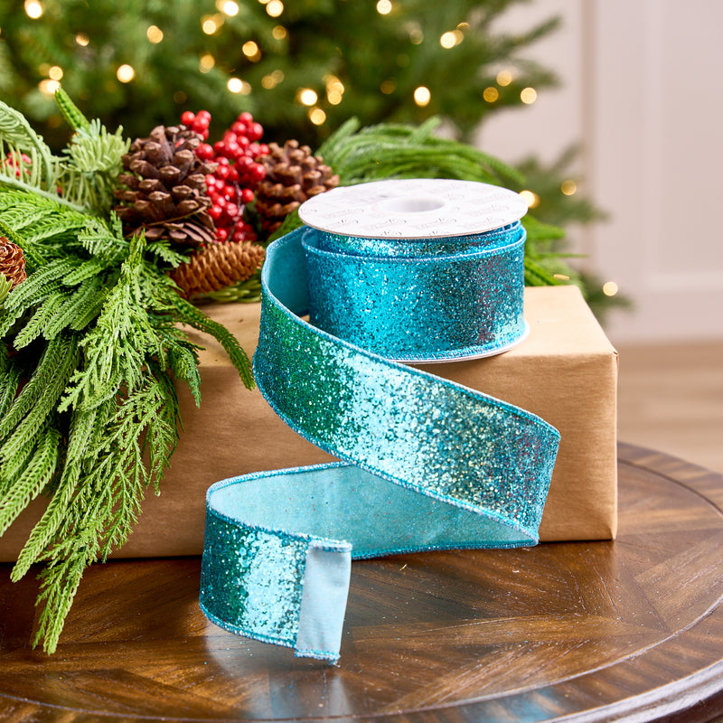 2.5" X 10YD Turquoise Glitter Ribbon