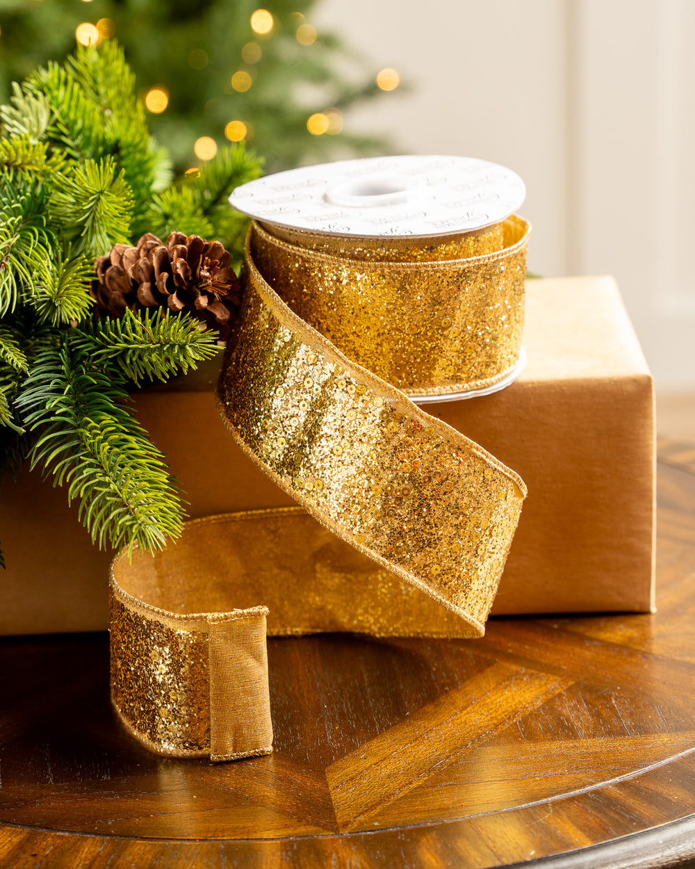 2.5" X 10YD Gold Glitter Ribbon