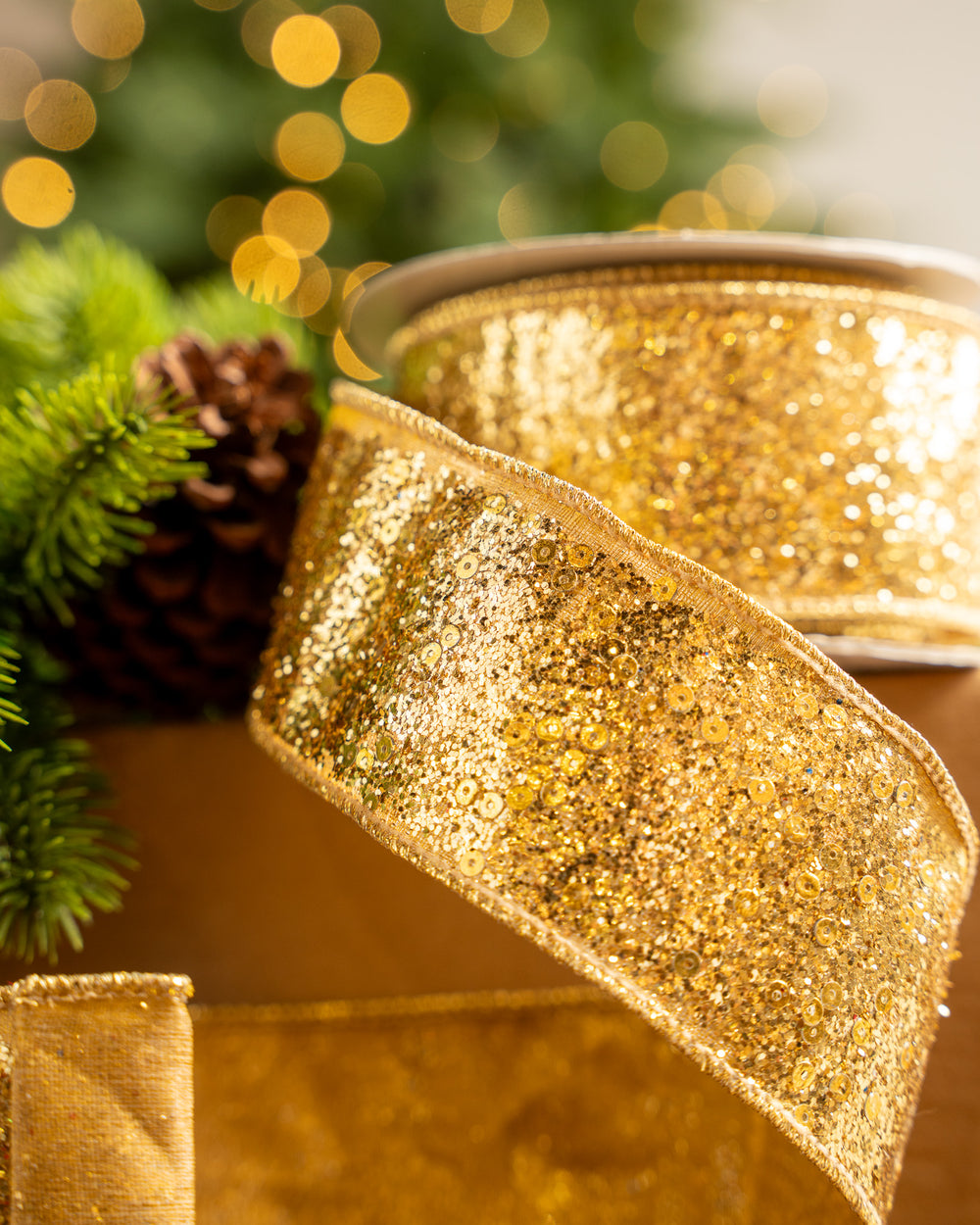 2.5" X 10YD Gold Glitter Ribbon