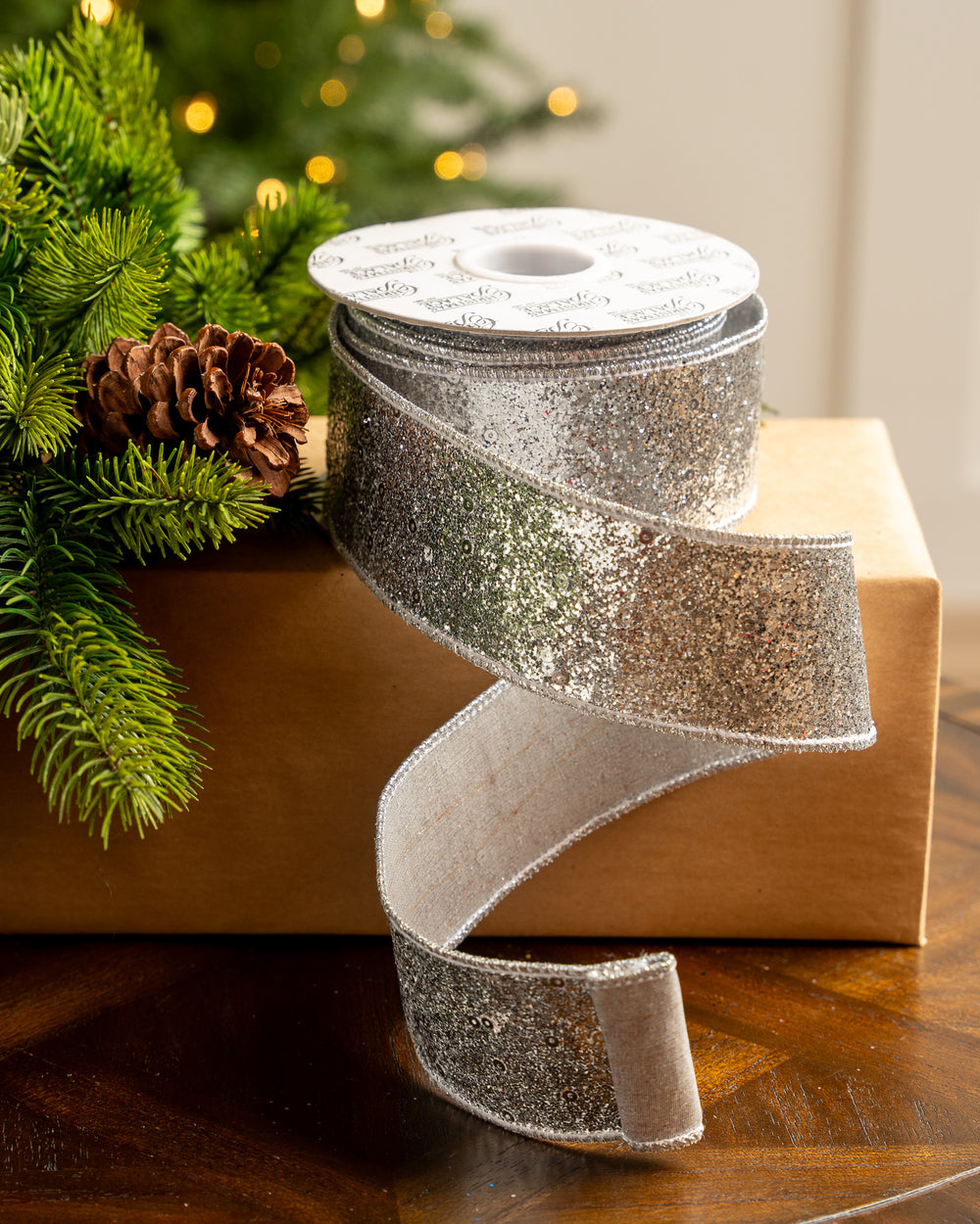 2.5" X 10YD Silver Glitter Ribbon