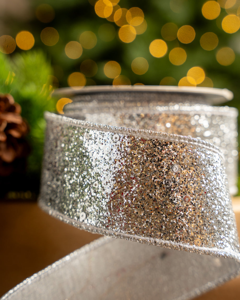 2.5" X 10YD Silver Glitter Ribbon