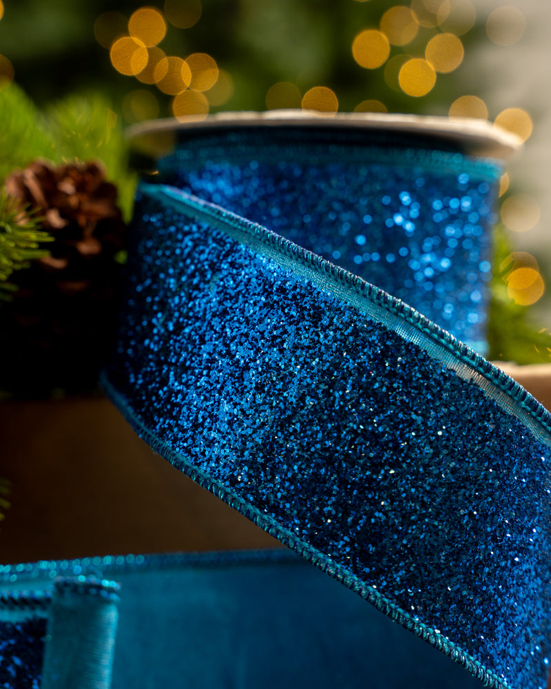 2.5" X 10YD Midnight Blue Glitter Ribbon