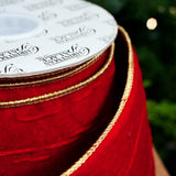 2.5" X 10YD Red Velvet Ribbon With Gold Edge Trim