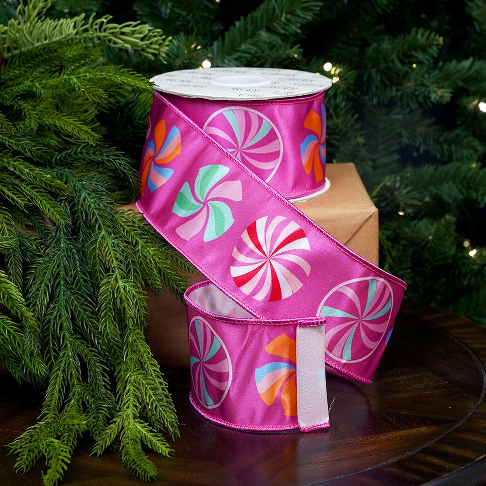 2.5" X 10YD Candy Cane Pink Fuchsia Satin Ribbon
