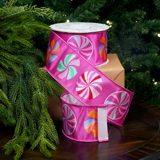 2.5" X 10YD Pink Fuchsia Satin Candy Ribbon