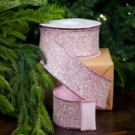 Cinta de purpurina rosa de 2.5" X 10YD