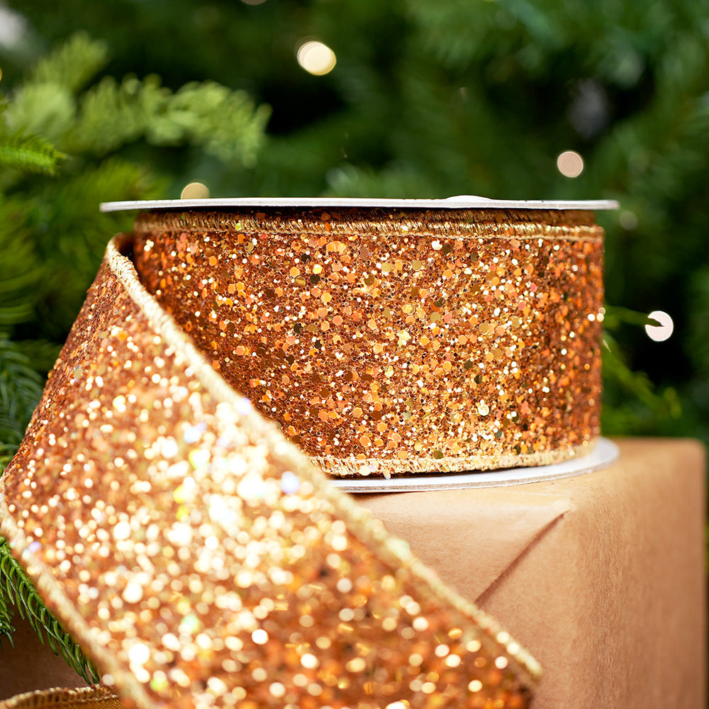 2.5" X 10YD Gold Glitter Ribbon
