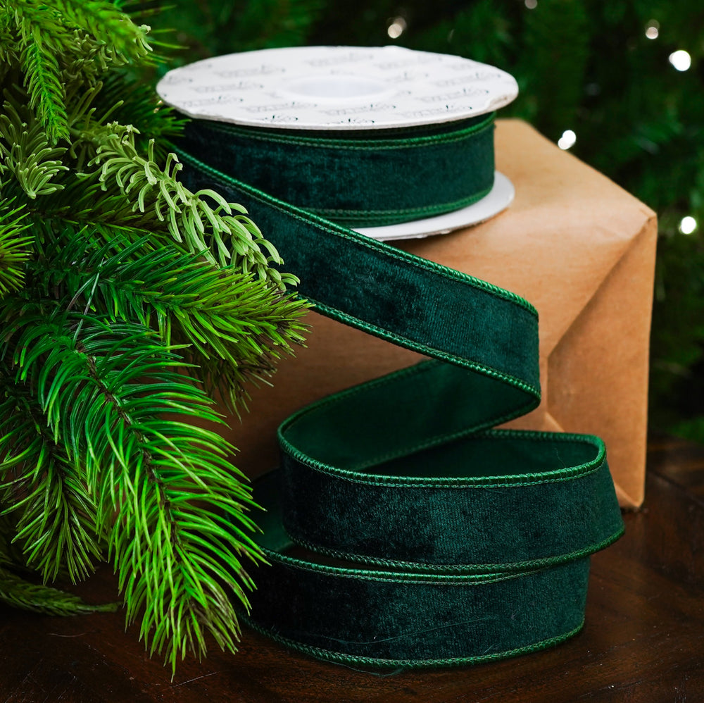 1" X 10YD Green Velvet Ribbon Set Of 3