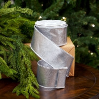 2.5" X 10YD Silver Dupion Metallic Ribbon