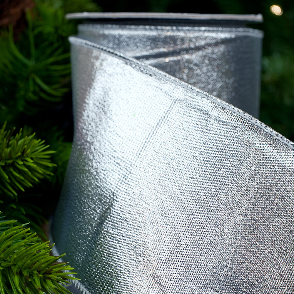 2.5" X 10YD Silver Dupion Metallic Ribbon