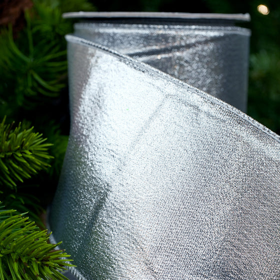 2.5" X 10YD Silver Dupion Metallic Ribbon