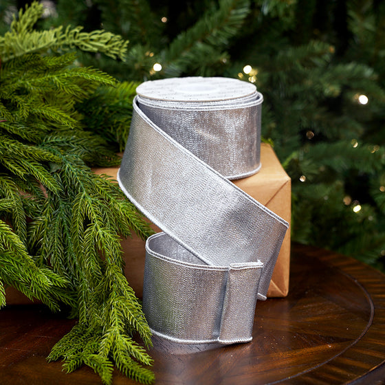 2.5" X 10YD Silver Dupion Metallic Ribbon