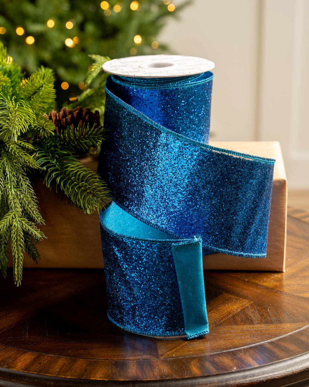 4" X 10YD Blue Glitter Ribbon