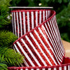 4" X 10YD White Ribbon With Red Glitter Stripes