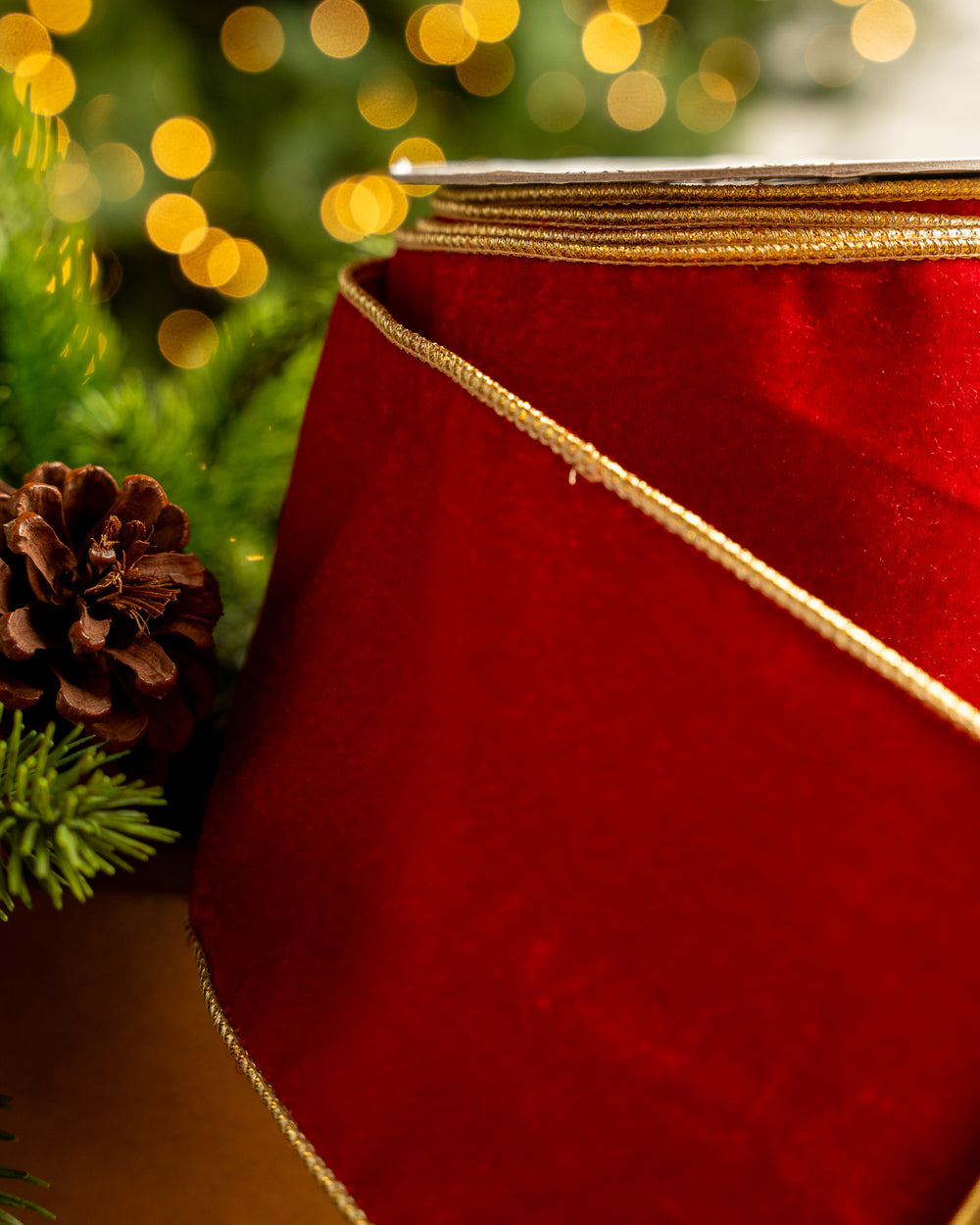 4" X 10YD Red Velvet Ribbon With Gold Edge