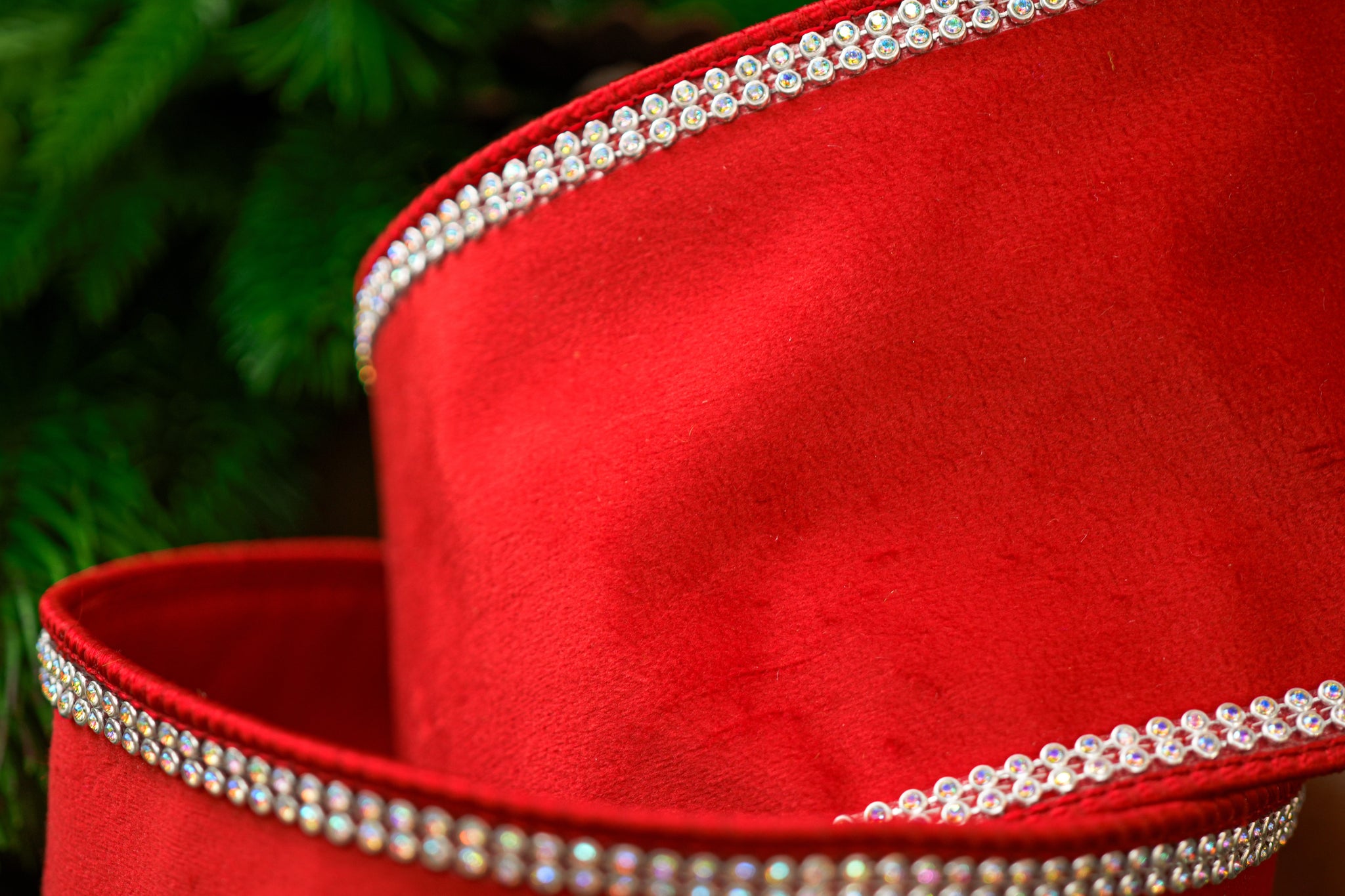 4" X 5YD Red Velvet Ribbon With Swarovski Trim
