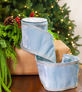 4" X 5YD Light Blue Velvet Swarovski Trim Ribbon