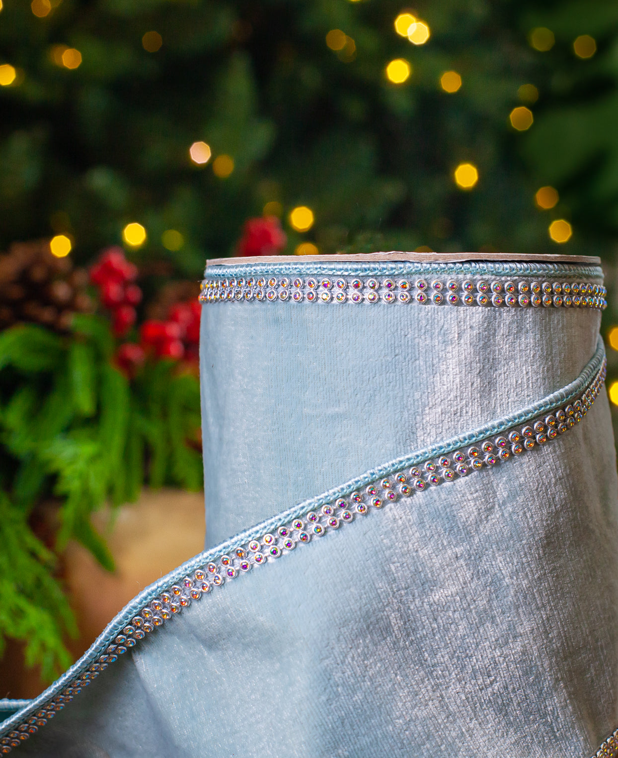 4" X 5YD Light Blue Velvet Swarovski Trim Ribbon