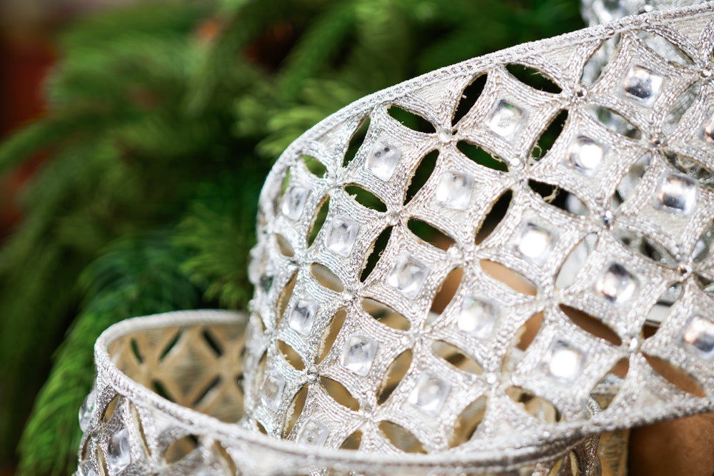 4" X 5YD Silver Beaded Jewel Trim Ribbon