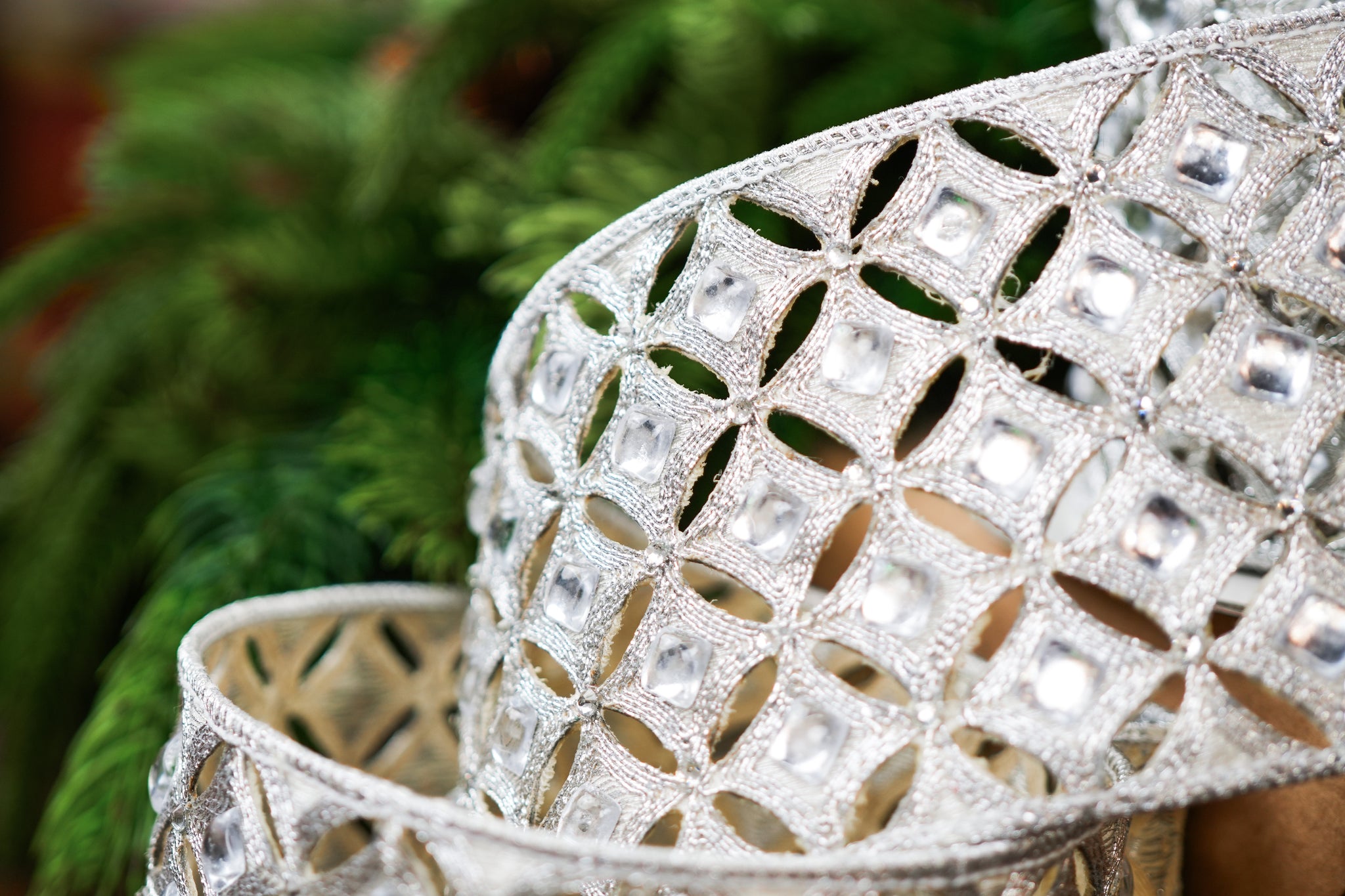 4" X 5YD Silver Beaded Jewel Trim Ribbon