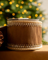 4" X 5YD Brown Ribbon With Gold Crochet Trim