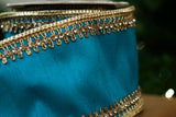 4" X 5YD Tiffany Blue Ribbon With Gold Crochet Trim