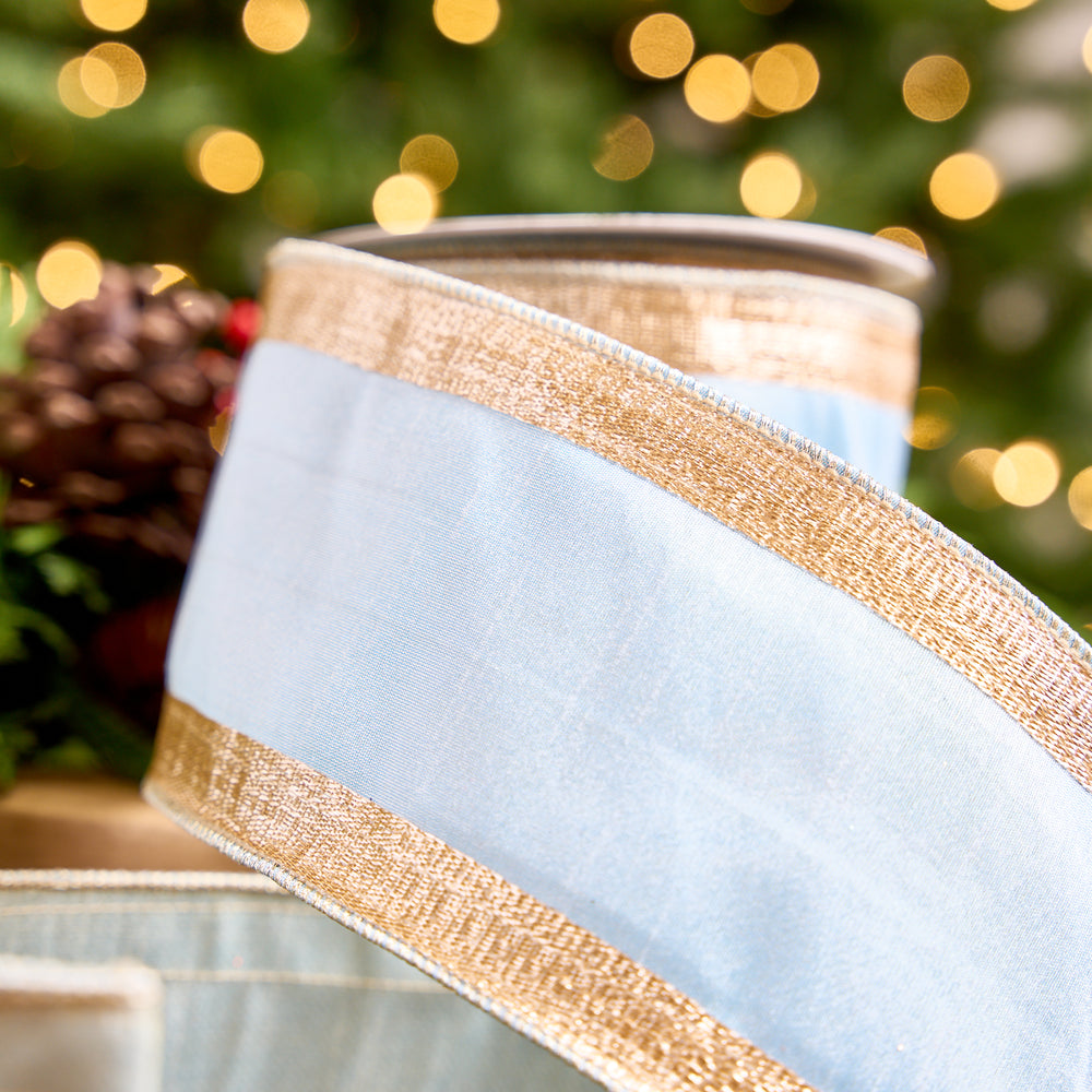 4" X 10YD Light Blue Ribbon With Gold Platinum Edge
