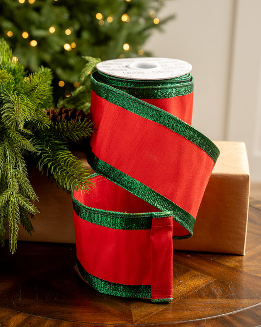 4" X 10YD Red Ribbon With Green Edge