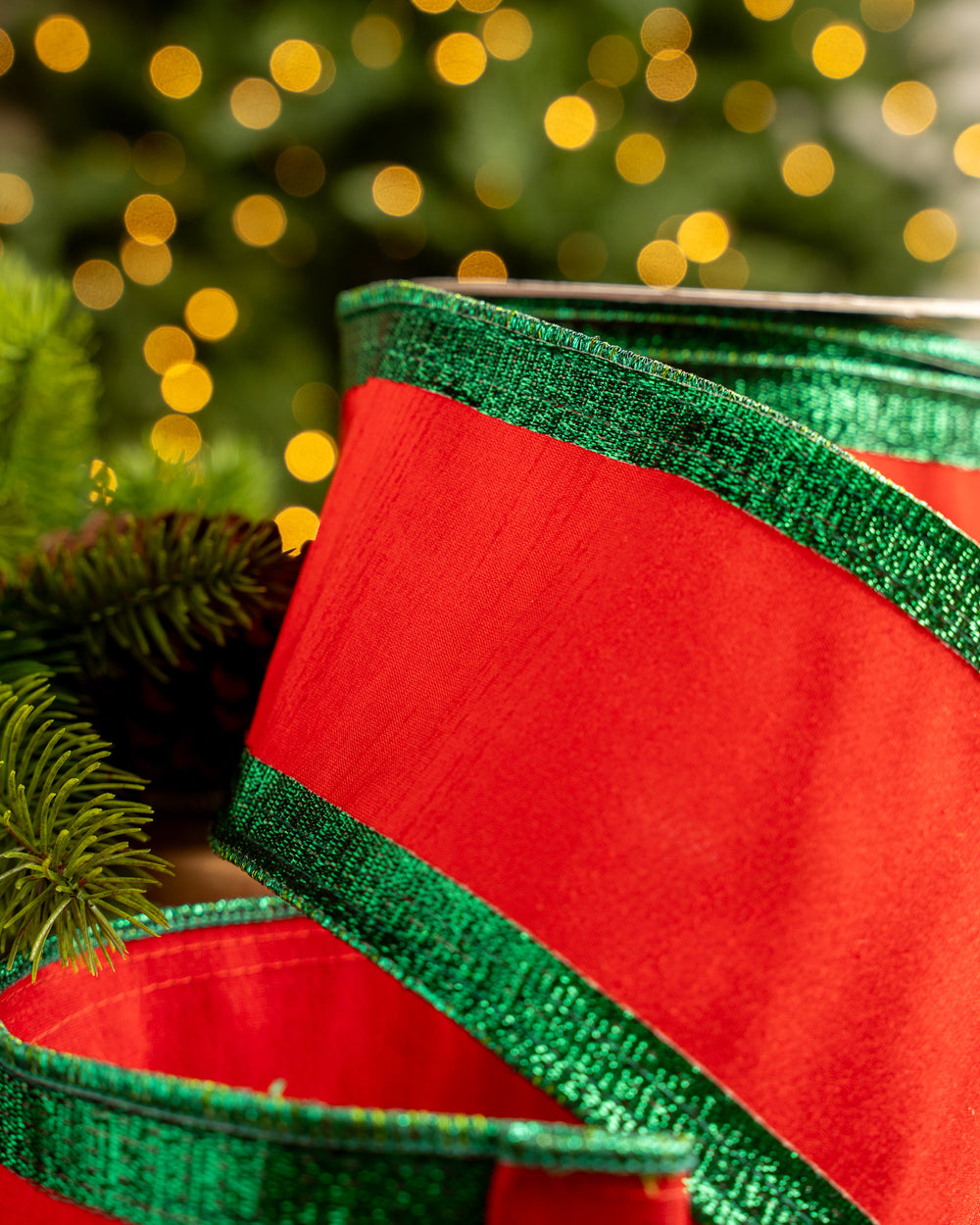 4" X 10YD Red Ribbon With Green Edge