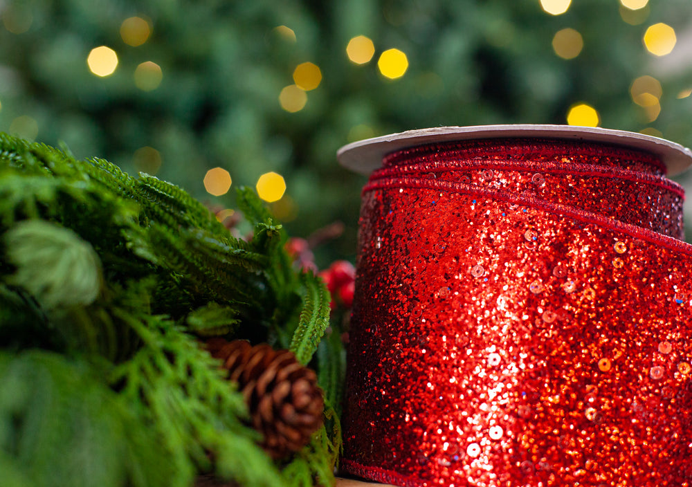 4" X 10YD Red Glitter Ribbon