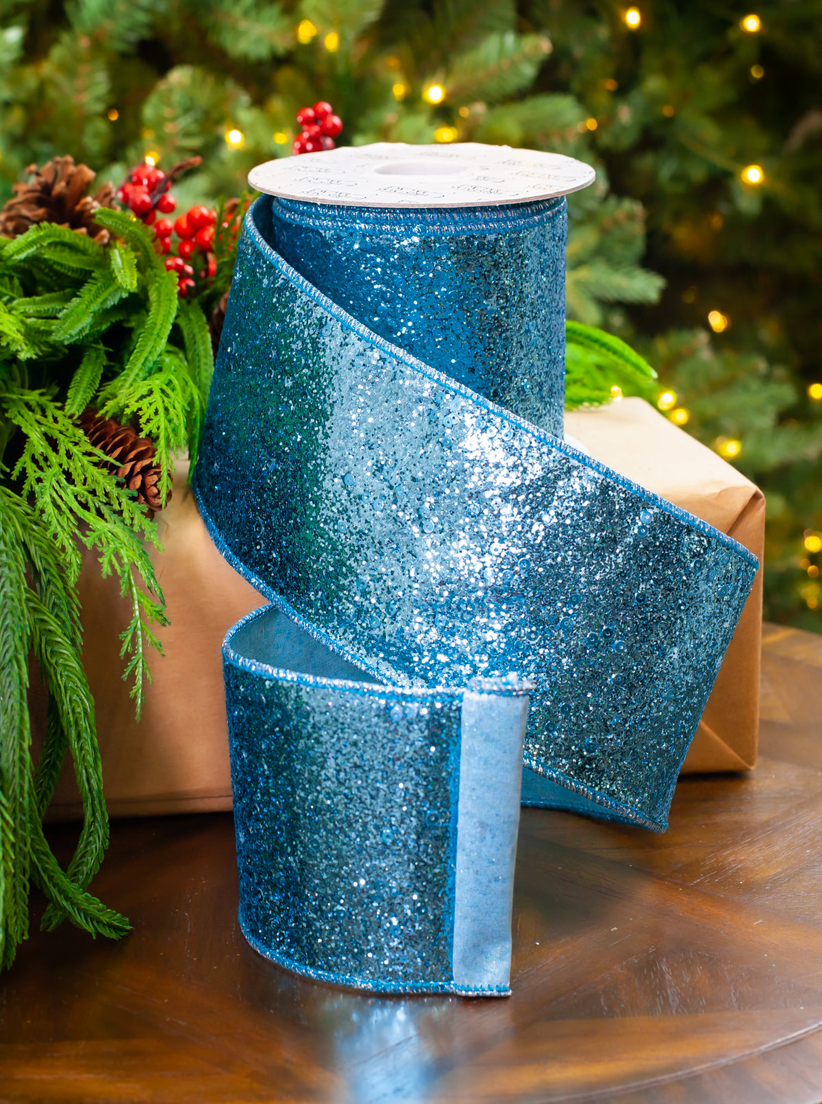 4" X 10YD Turquoise Glitter Ribbon