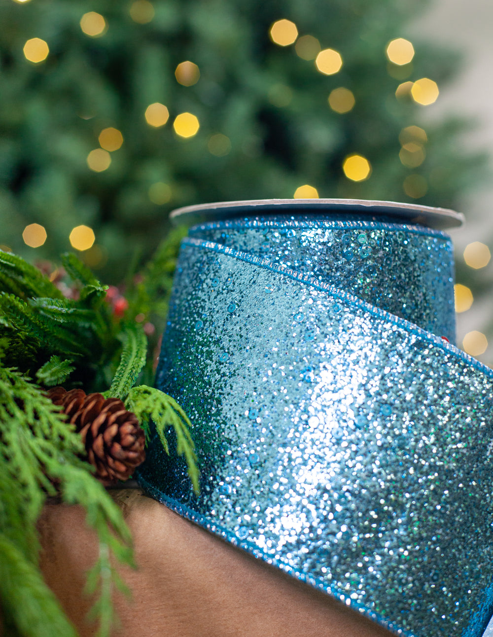 4" X 10YD Turquoise Glitter Ribbon