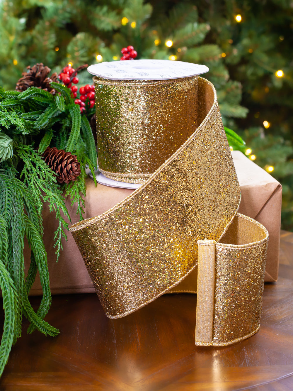4" X 10YD Gold Glitter Ribbon