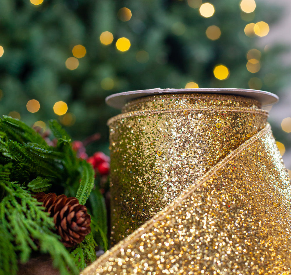 4" X 10YD Gold Glitter Ribbon