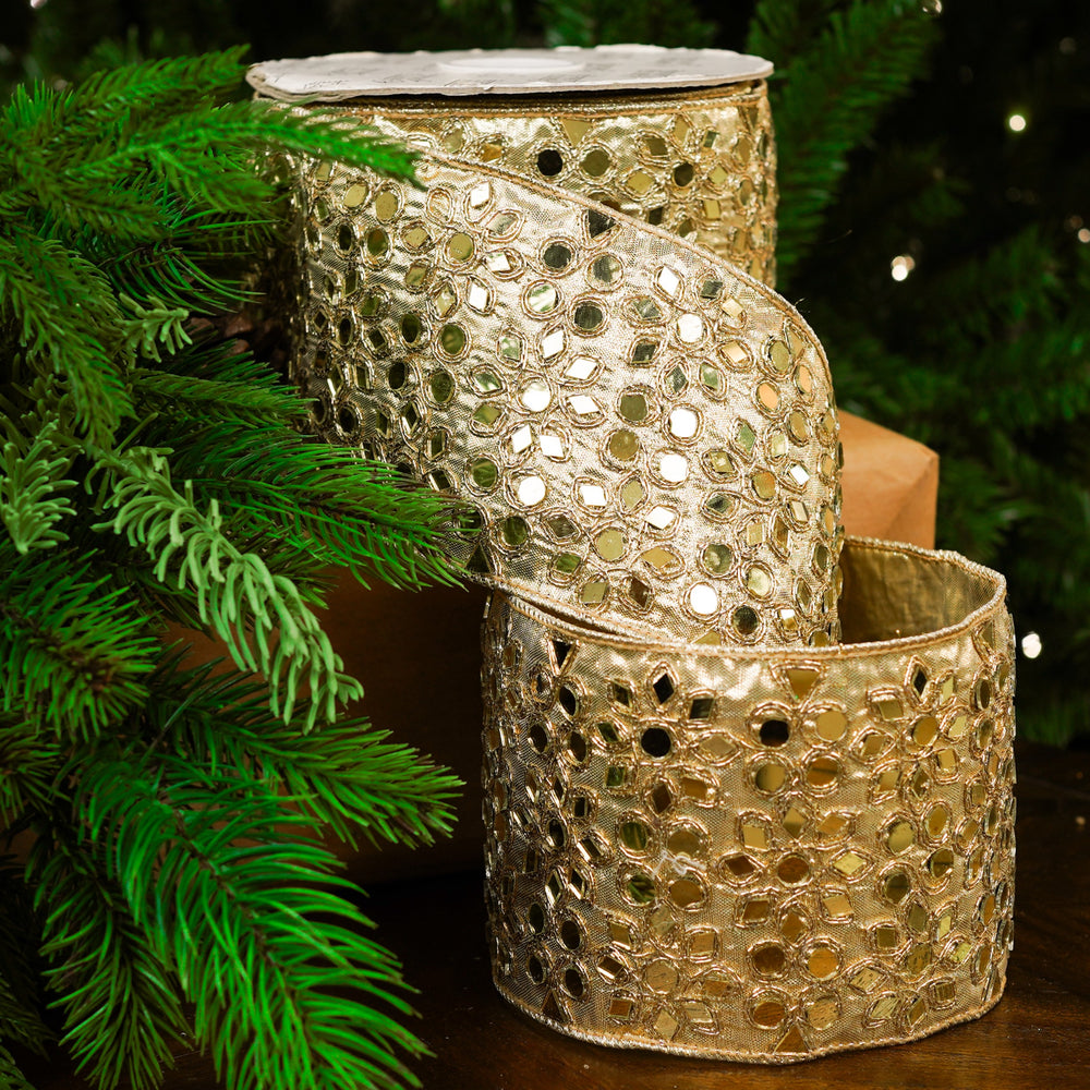 4" X 10YD Gold Mirror Cut Ribbon